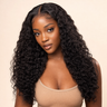 Natural black deep wave human hair wig shown from the front