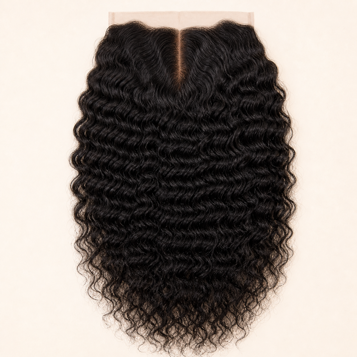 Flat-lay of full 13x6 deep wave wig showing consistent 200% density and full ends