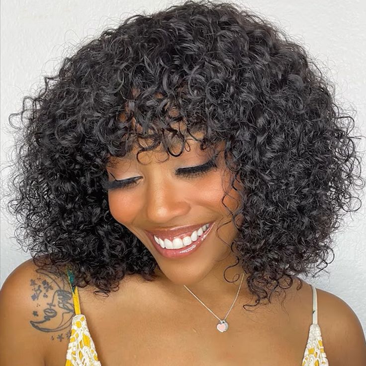 Jerry Curly Fringe Glueless Human Hair Bob Wig – 12 Inch – product view 5
