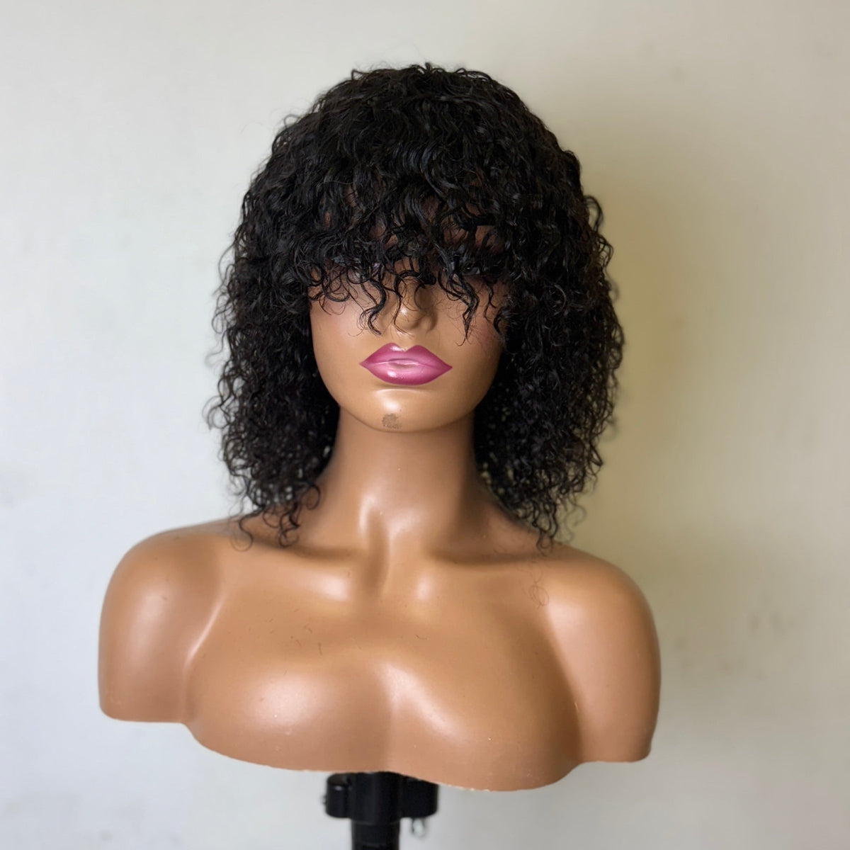 Jerry Curly Fringe Glueless Human Hair Bob Wig – 12 Inch – product view 6