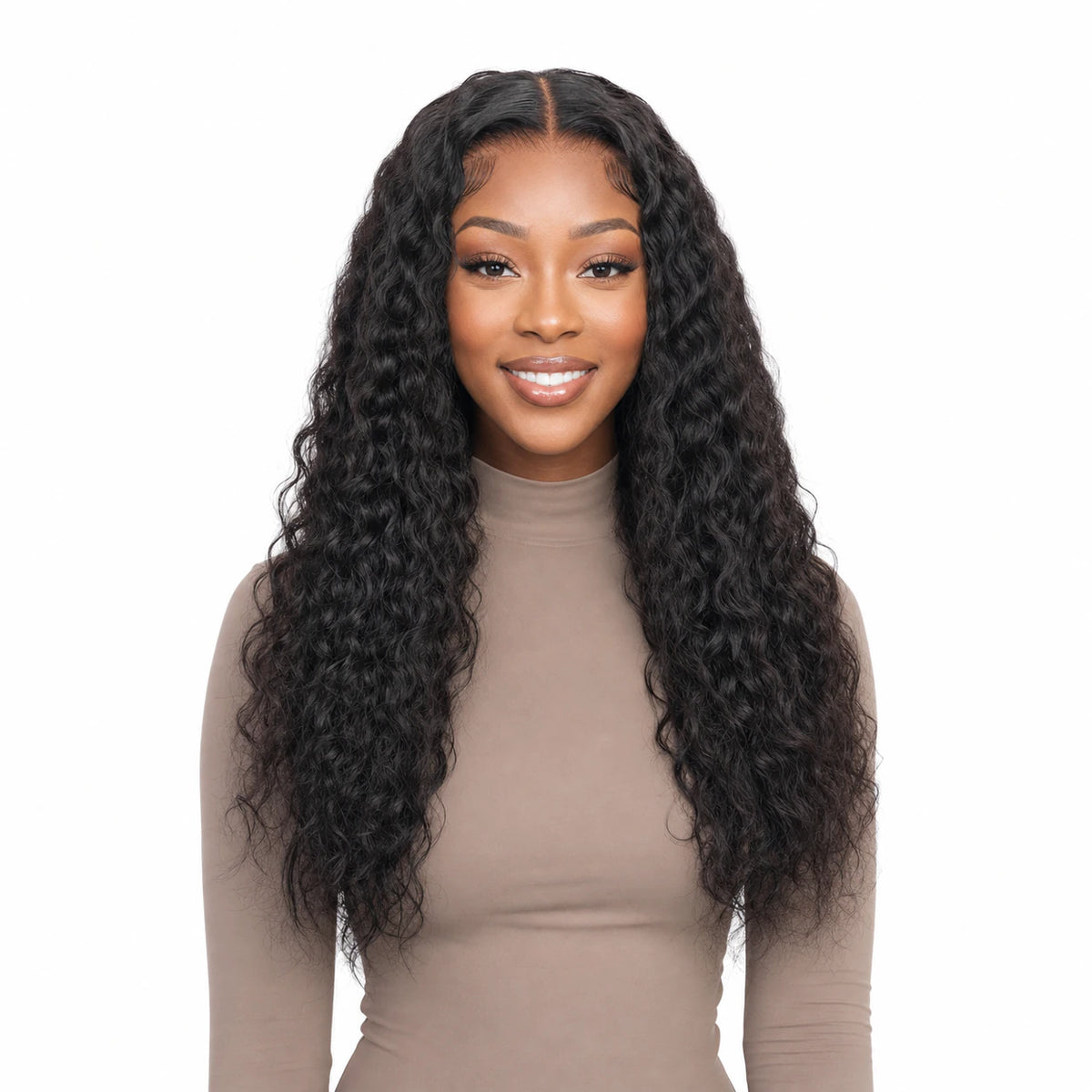 Natural Black Water Wave human hair wig shown from the front on a clean background