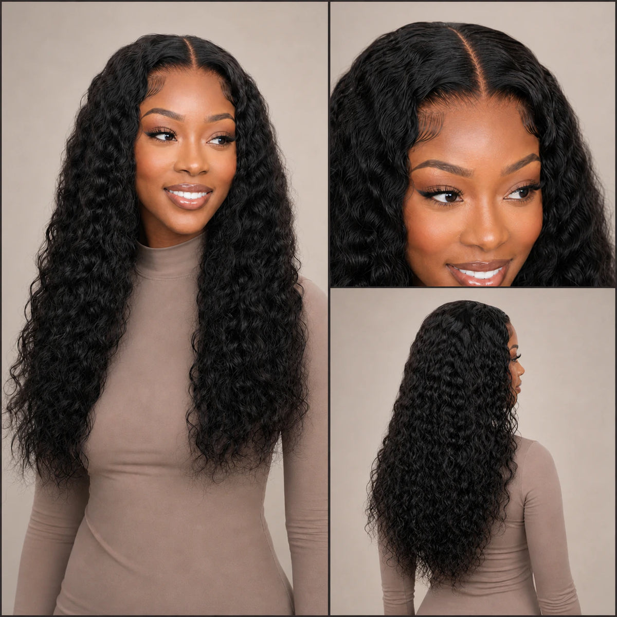 Natural Black Water Wave human hair wig neutral hairline parting and texture education image