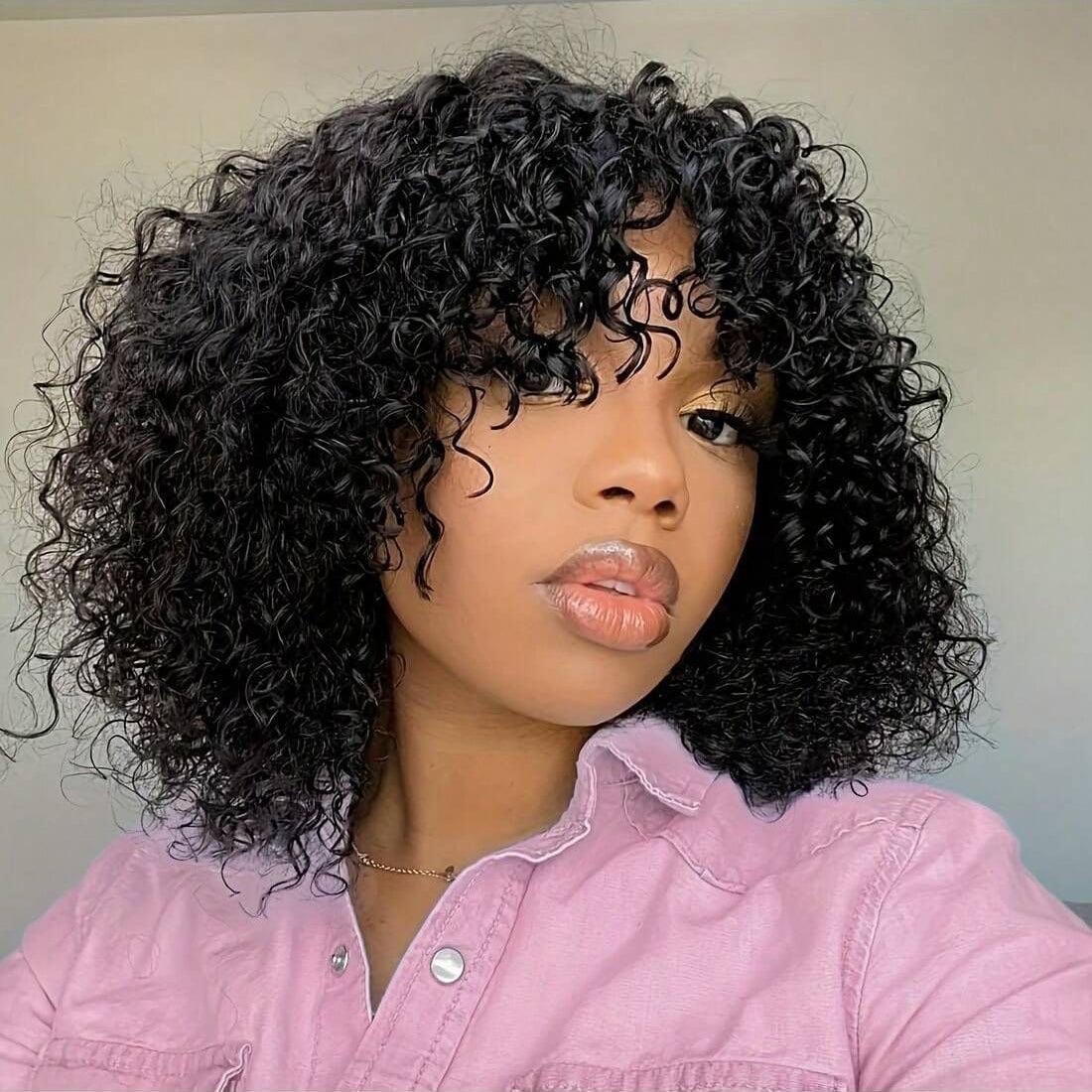 Jerry Curly Fringe Glueless Human Hair Bob Wig – 12 Inch – product view 4