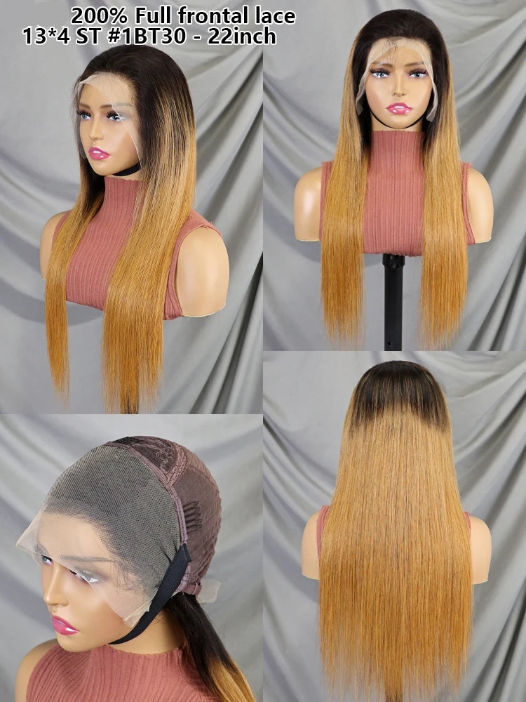 22 Inch 1BT30 Bone Straight Human Hair Wig 13x4 Transparent Lace 200% Density | Pre-plucked Hairline