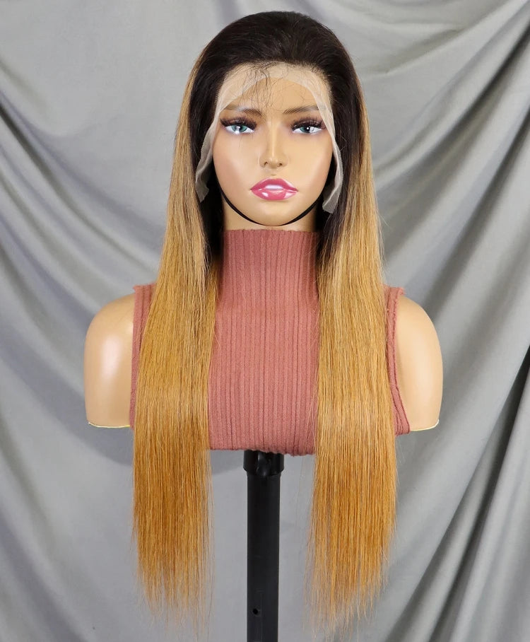 22 Inch 1BT30 Bone Straight Human Hair Wig 13x4 Transparent Lace 200% Density | Pre-plucked Hairline