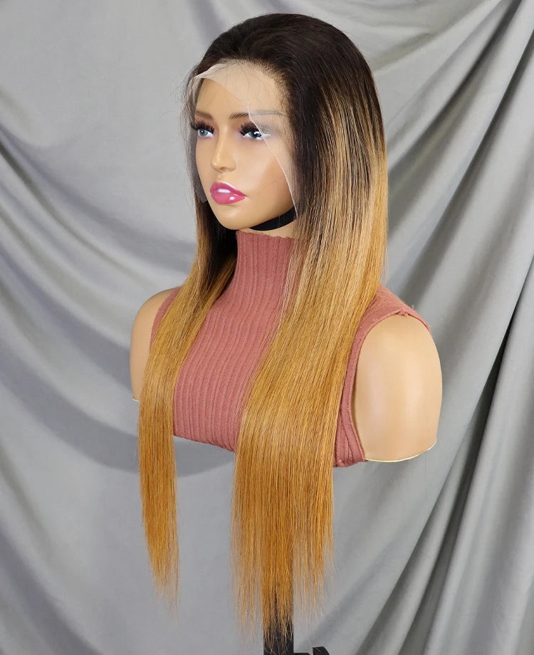 22 Inch 1BT30 Bone Straight Human Hair Wig 13x4 Transparent Lace 200% Density | Pre-plucked Hairline