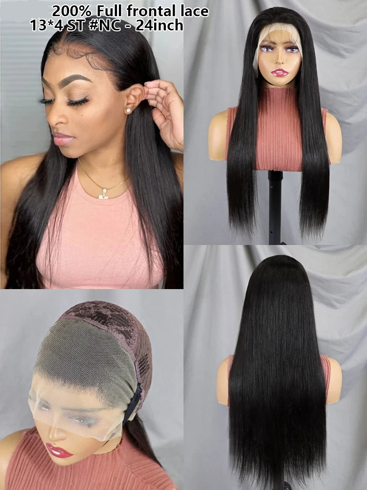 100% Raw Natural Black Brazilian Human Hair Wig 13x4 Clear Lace Frontal Straight Hair 20 22 24 26 28 30 Inches Long Length Wigs