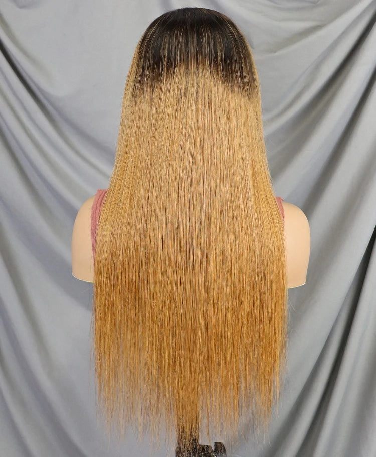 22 Inch 1BT30 Bone Straight Human Hair Wig 13x4 Transparent Lace 200% Density | Pre-plucked Hairline