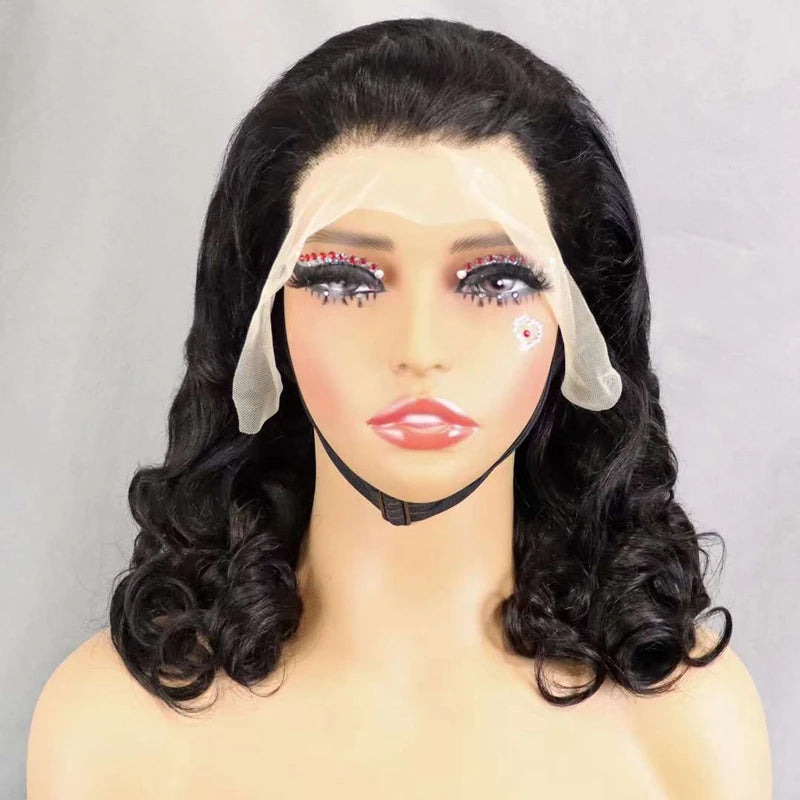 New Natural Color Bouncy Loose Lace Front Wigs Glueless Human Hair 300% Density 13x4 HD Transparent Lace Front Curly Wave Wig