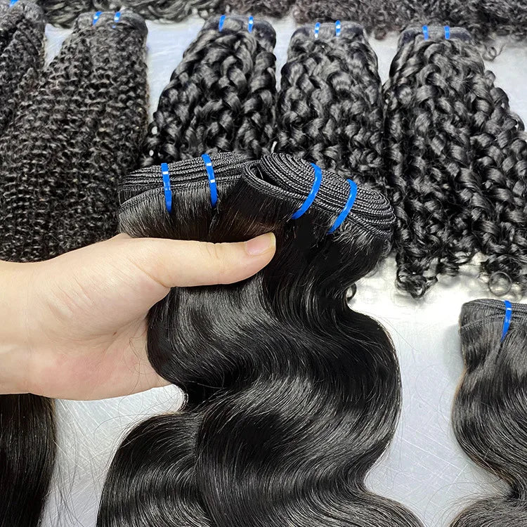 Wholesale 100% Raw Body Wave Human Hair Bundles Private Label Natural Black Hair Weaving Raw Unprocessed Wavy Curly Hair Weft