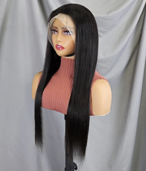 100% Raw Natural Black Brazilian Human Hair Wig 13x4 Clear Lace Frontal Straight Hair 20 22 24 26 28 30 Inches Long Length Wigs