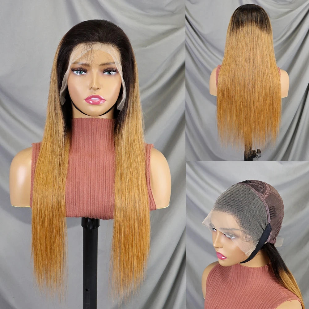 22 Inch 1BT30 Bone Straight Human Hair Wig 13x4 Transparent Lace 200% Density | Pre-plucked Hairline