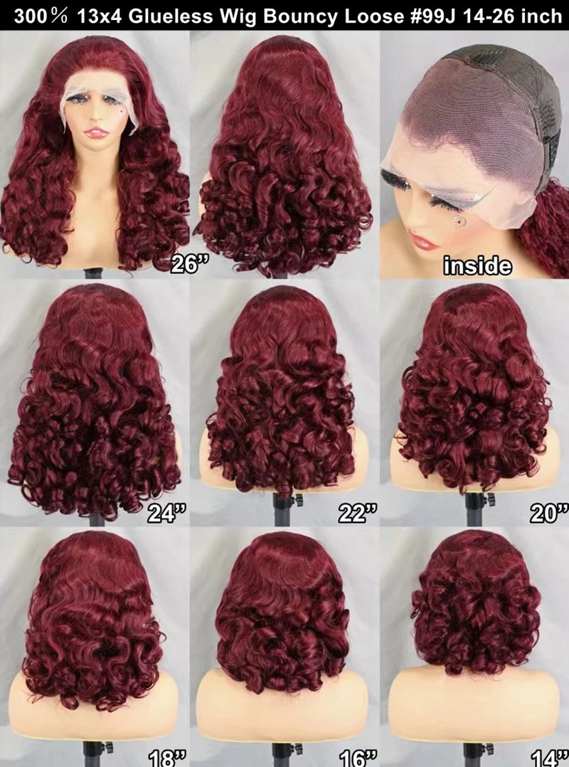 New Natural Color Bouncy Loose Lace Front Wigs Glueless Human Hair 300% Density 13x4 HD Transparent Lace Front Curly Wave Wig