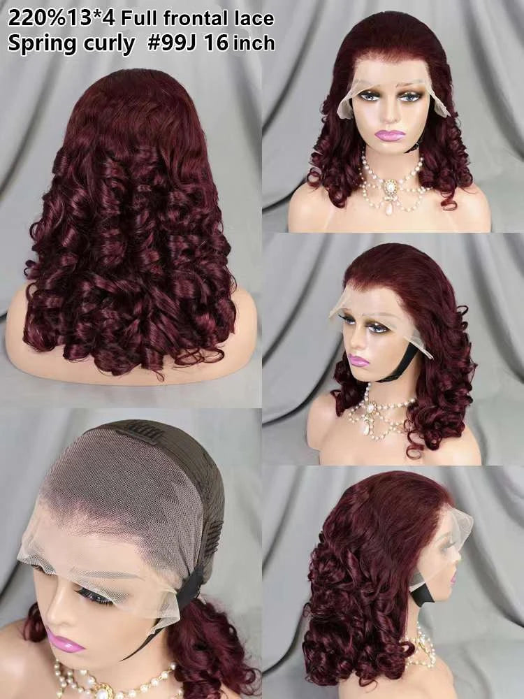 Wholesale 13X4 Frontal Lace 16inches Spring Curl 350 Color Wig for Women High-Grade 220 Density Human Raw Hair Cheaper Supplier