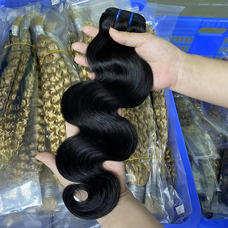 Wholesale 100% Raw Body Wave Human Hair Bundles Private Label Natural Black Hair Weaving Raw Unprocessed Wavy Curly Hair Weft