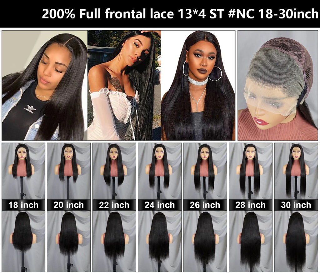 100% Raw Natural Black Brazilian Human Hair Wig 13x4 Clear Lace Frontal Straight Hair 20 22 24 26 28 30 Inches Long Length Wigs