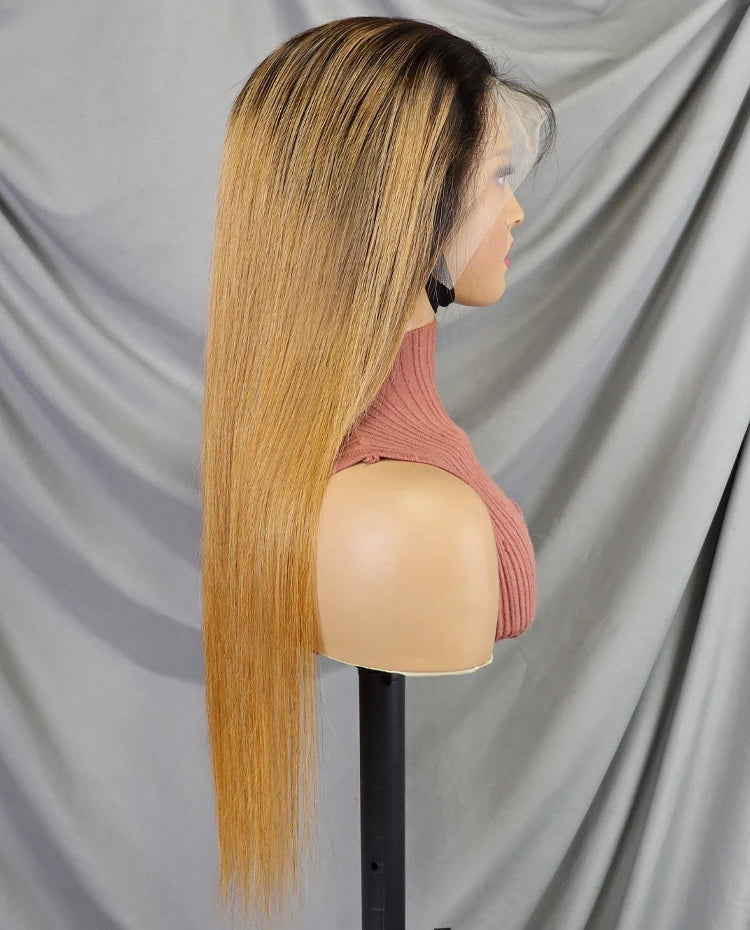 22 Inch 1BT30 Bone Straight Human Hair Wig 13x4 Transparent Lace 200% Density | Pre-plucked Hairline