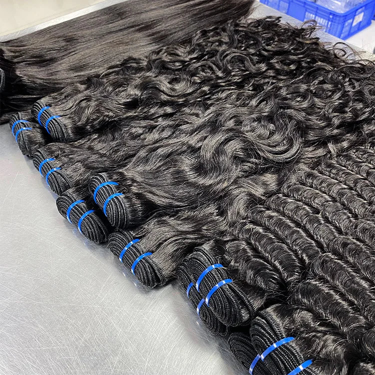 Wholesale 100% Raw Body Wave Human Hair Bundles Private Label Natural Black Hair Weaving Raw Unprocessed Wavy Curly Hair Weft
