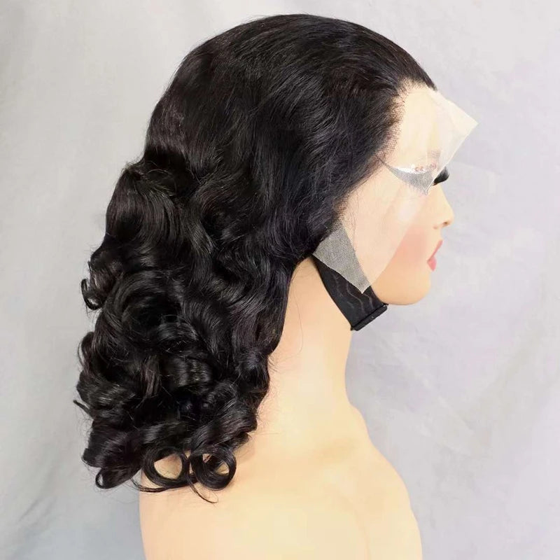 New Natural Color Bouncy Loose Lace Front Wigs Glueless Human Hair 300% Density 13x4 HD Transparent Lace Front Curly Wave Wig