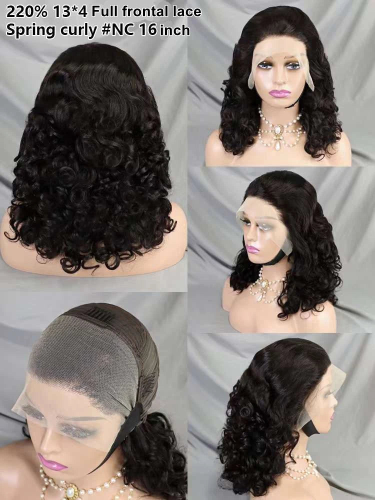 Wholesale 13X4 Frontal Lace 16inches Spring Curl 350 Color Wig for Women High-Grade 220 Density Human Raw Hair Cheaper Supplier