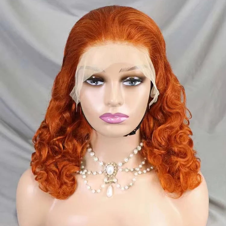 Wholesale 13X4 Frontal Lace 16inches Spring Curl 350 Color Wig for Women High-Grade 220 Density Human Raw Hair Cheaper Supplier