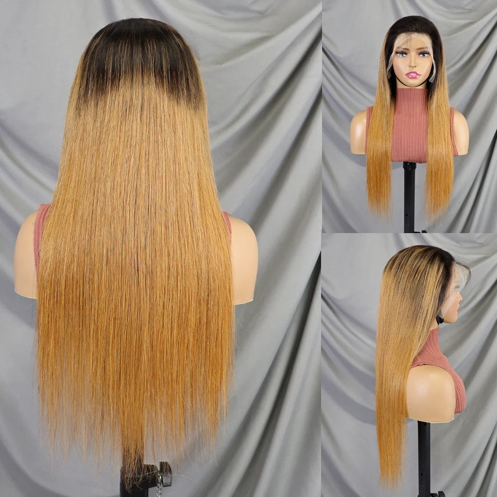 22 Inch 1BT30 Bone Straight Human Hair Wig 13x4 Transparent Lace 200% Density | Pre-plucked Hairline