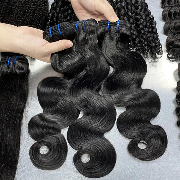 Wholesale 100% Raw Body Wave Human Hair Bundles Private Label Natural Black Hair Weaving Raw Unprocessed Wavy Curly Hair Weft