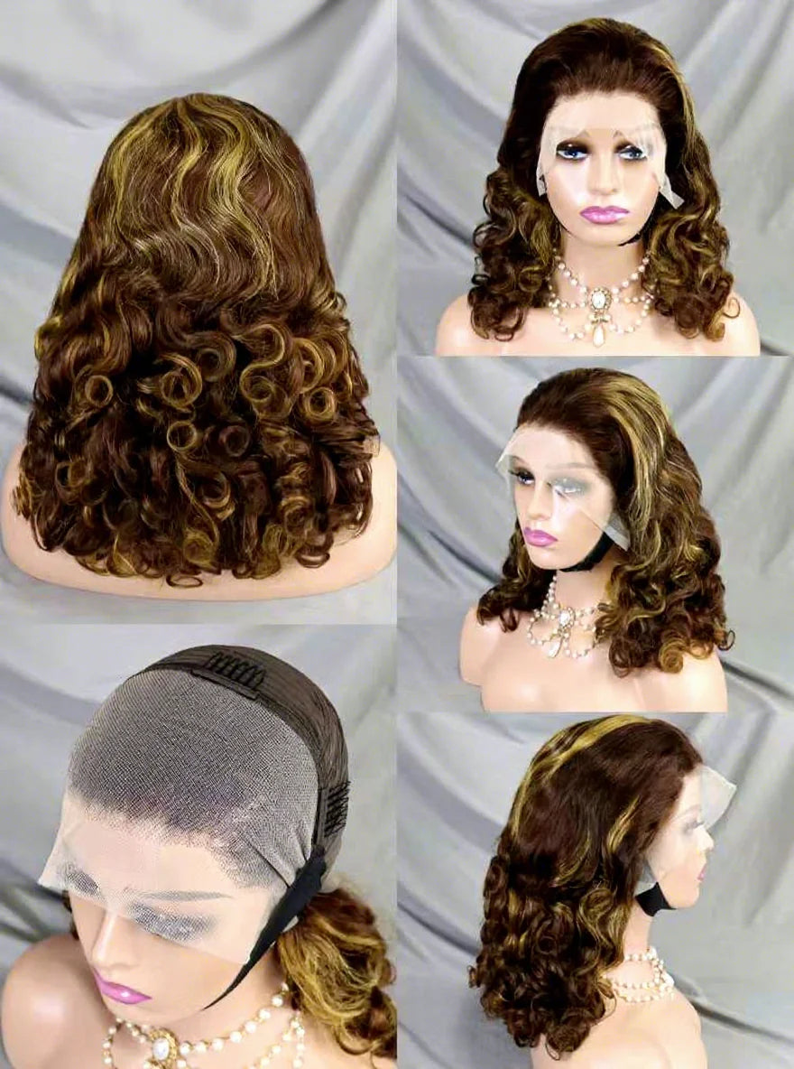 Wholesale 13X4 Frontal Lace 16inches Spring Curl 350 Color Wig for Women High-Grade 220 Density Human Raw Hair Cheaper Supplier